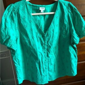 J Crew Kelly green eyelet blouse. L.